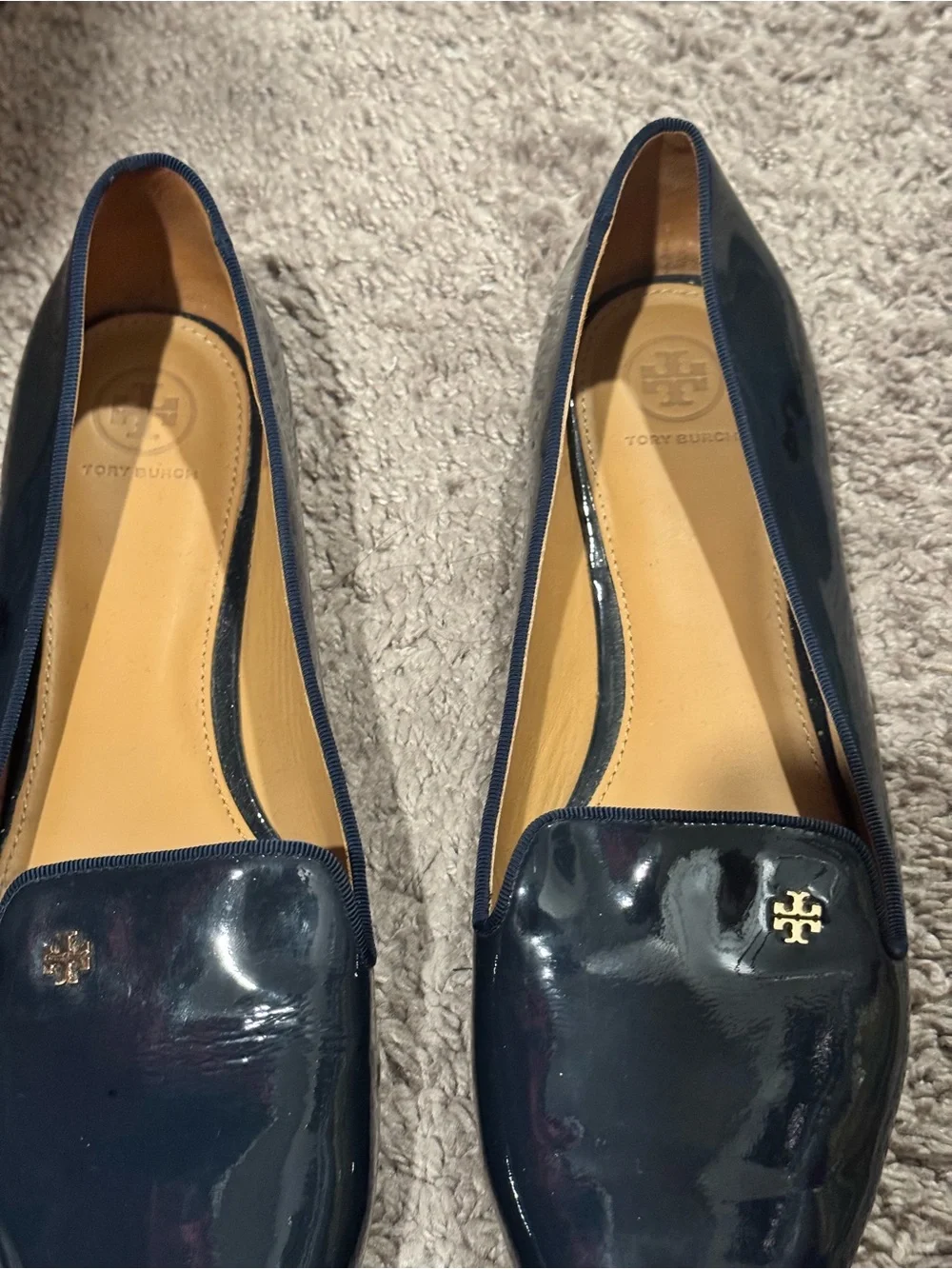 Tory Burch Navy Patent Leather Slip-On Loafers